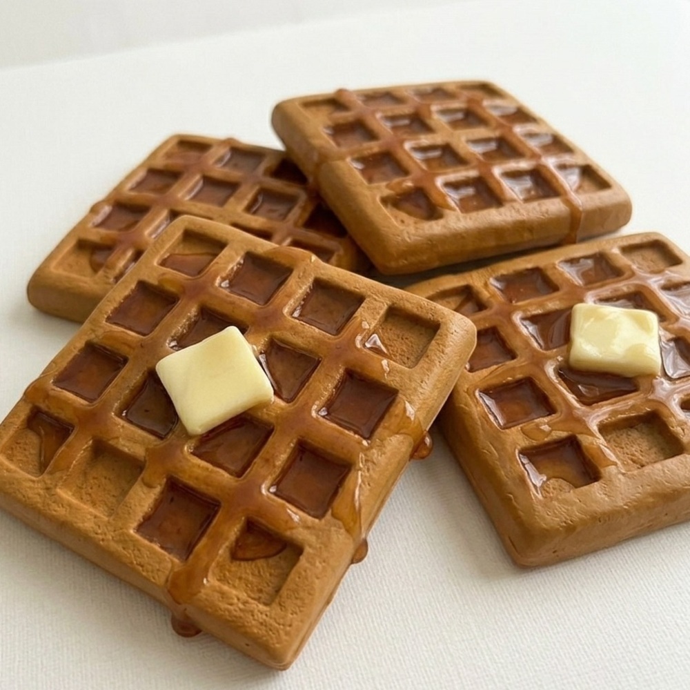 Classic Square Waffle Coasters - Handmade Breakfast-Inspired Set - Set of 4